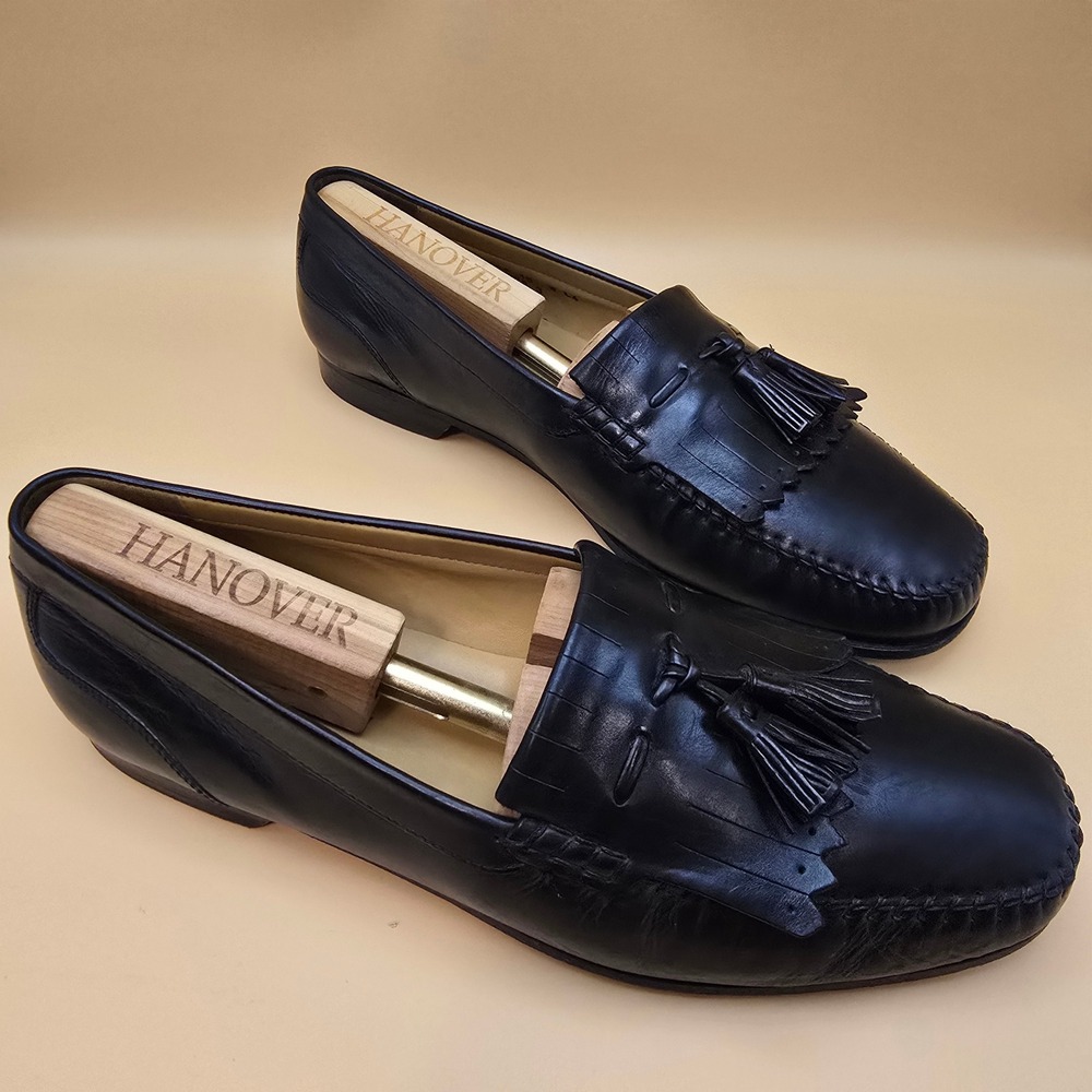 Johnston & Murphy Black Leather Tassel Kiltie Loafers Mens 10W Dress Shoes